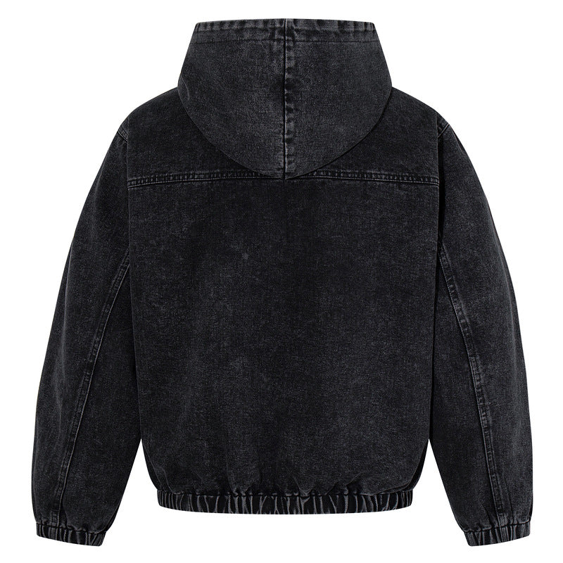 Mens Black Hoodie With Distressed Wash And Lobster-claw Button Detailing