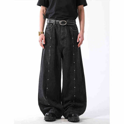 New Mens American-style Vintage Distressed Straight-leg Denim Jeans With Rivets And A Washed Finish