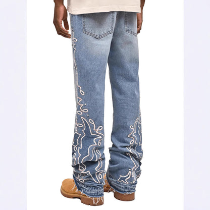 New Mens Denim Wide-leg Jeans With A Gradient Design