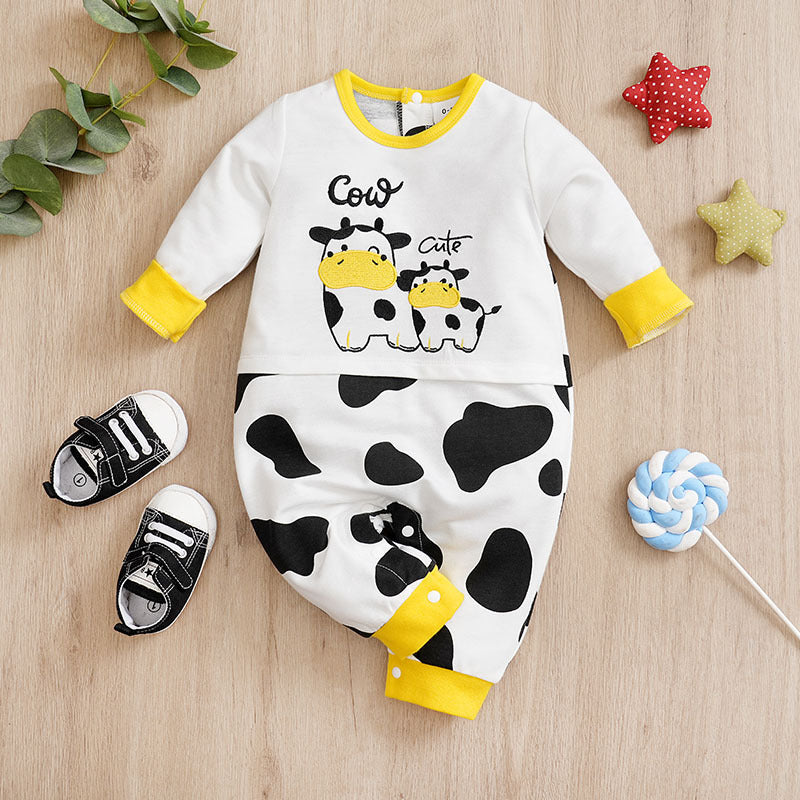 Baby Spring And Autumn One-piece Pajamas Newborn Baby Four Seasons Home Romper New Long Sleeve Inner Pullover