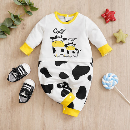 Baby Spring And Autumn One-piece Pajamas Newborn Baby Four Seasons Home Romper New Long Sleeve Inner Pullover