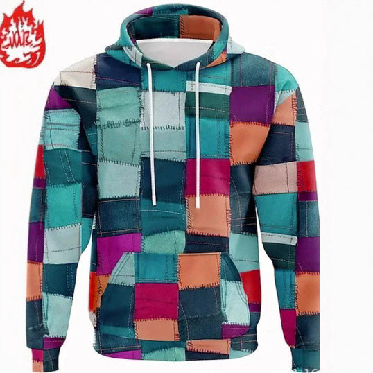 Simulated Street-style Digital-print Hooded Sweatshirt