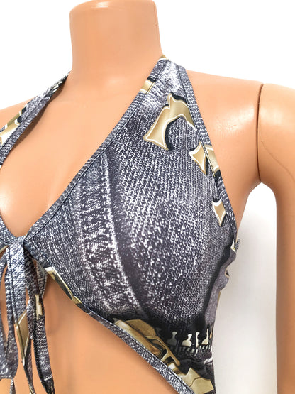 Fashion Sexy Open Back Digital Printing Cutout Skinny Jumpsuit
