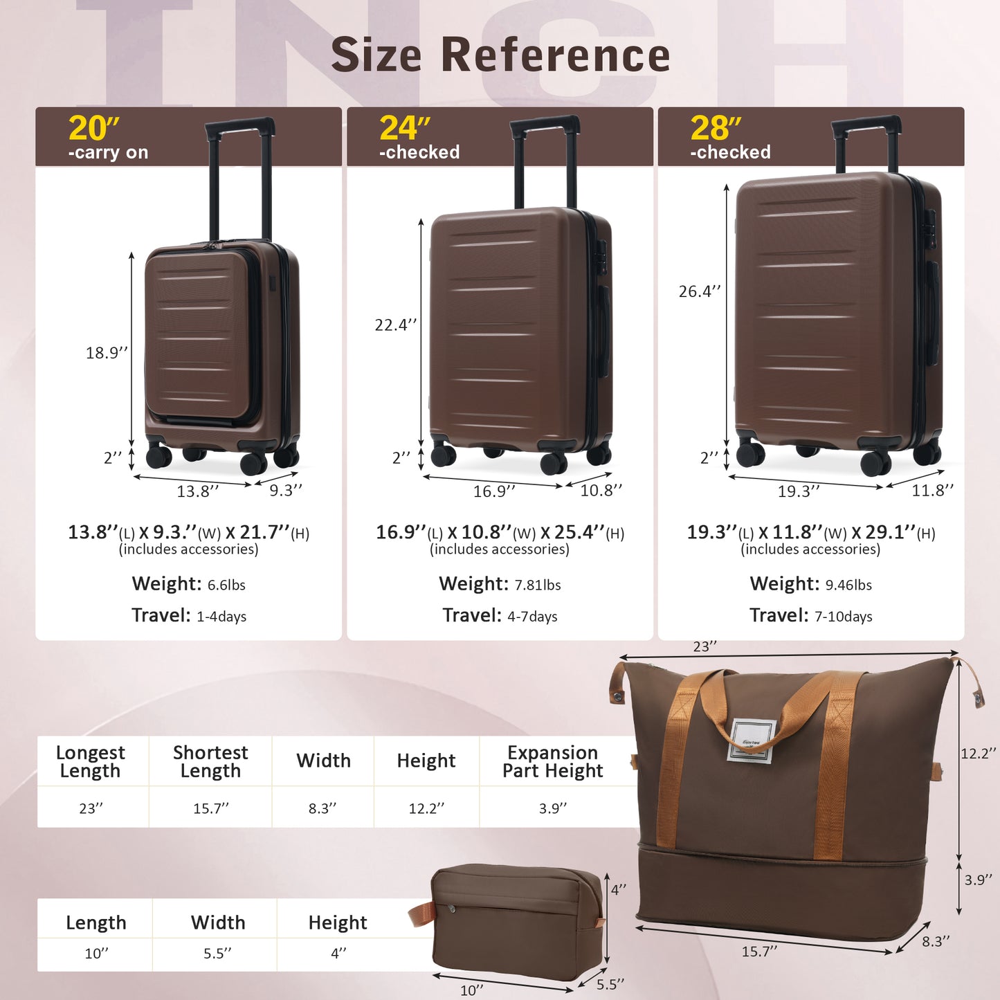 Luggage Sets 5 Piece With Front Opening, Hardside Expandable Carry On Suitcase Set With Double Spinner Wheel, Lightweight Travel Luggage With USB Port,TSA Locks 20-24-28