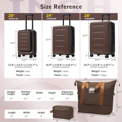 Luggage Sets 5 Piece With Front Opening, Hardside Expandable Carry On Suitcase Set With Double Spinner Wheel, Lightweight Travel Luggage With USB Port,TSA Locks 20-24-28