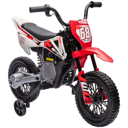 Qaba Kids Dirt Bike With Twist Grip Throttle, 12V Electric Motorcycle, Electric Bike For Toddler With Training Wheels, Rear Suspension & Music For Ages 3-6 Years, Red