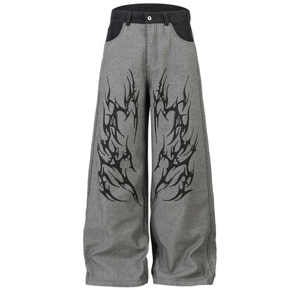 Mens American Style High Street Wide Leg Denim Jeans