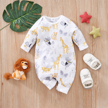 Baby Spring And Autumn One-piece Pajamas Newborn Baby Four Seasons Home Romper New Long Sleeve Inner Pullover
