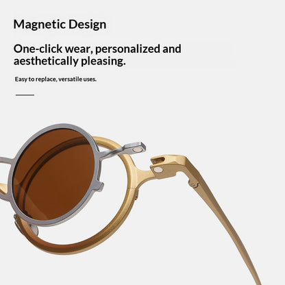 Pure Titanium Small Round-Frame Sunglasses Retro Stylish Shades