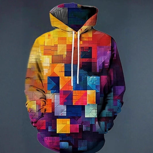Simulated Street-style Digital-print Hooded Sweatshirt