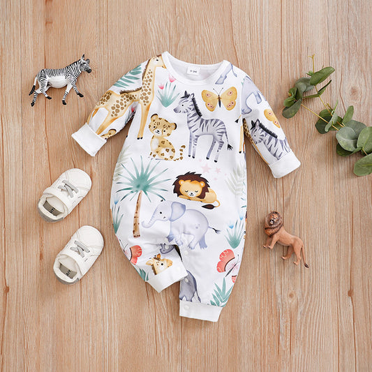 Baby Spring And Autumn One-piece Pajamas Newborn Baby Four Seasons Home Romper New Long Sleeve Inner Pullover