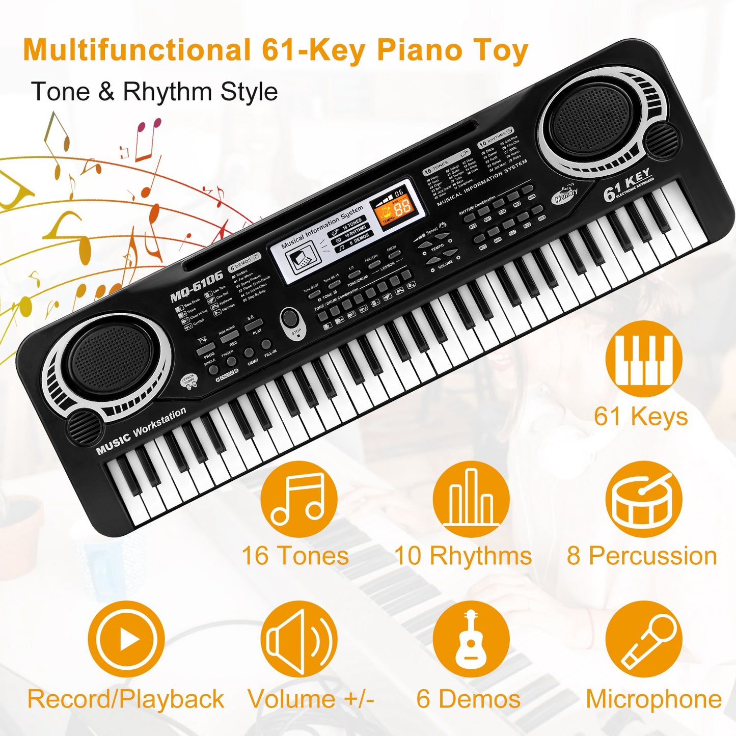61 Keys Digital Learning Keyboard With Microphone For Beginners Kids Girls Boys Adults