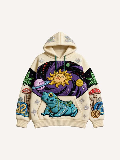 Vintage Print Loose-fitting Hoodie Sweater