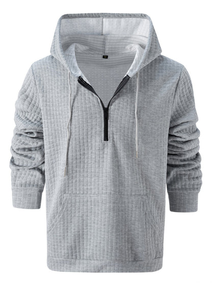 Mens Plaid Jacquard Solid-Color Casual Hoodie