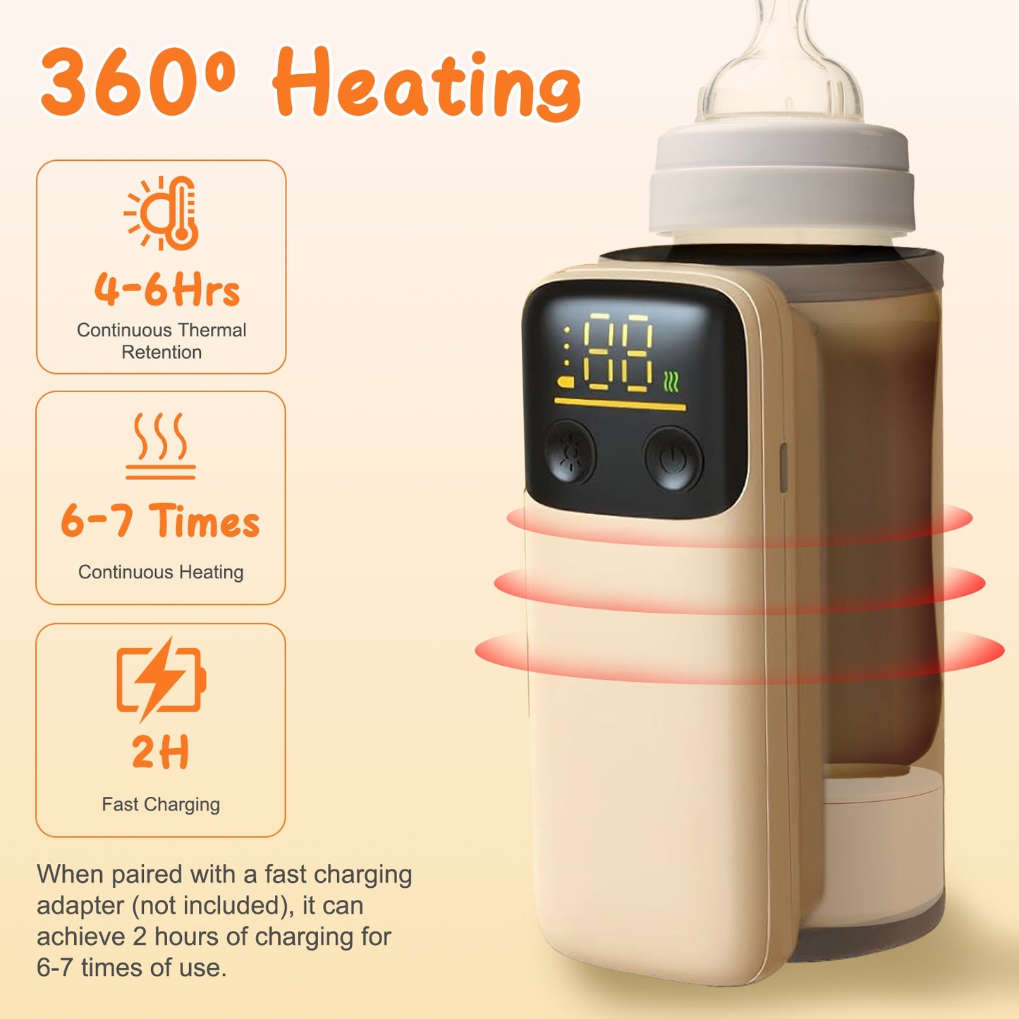 1Pc Portable Bottle Warmer With 6 Heating Levels