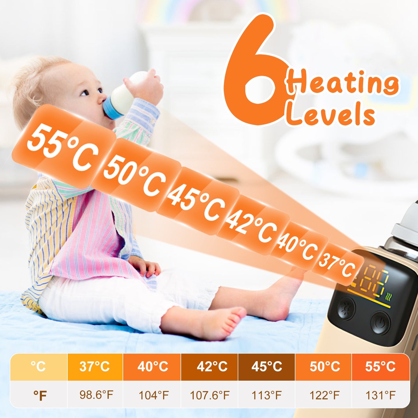 1Pc Portable Bottle Warmer With 6 Heating Levels