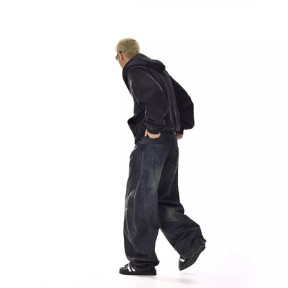 Mens American-Style Vintage Washed Bootcut Jeans