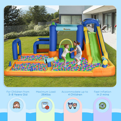 7 in 1 Water Slide w/ Slide Pool Climbing Wall Water Cannon Basketball Hoop Boxing Post Football Stand for 3-8 Years