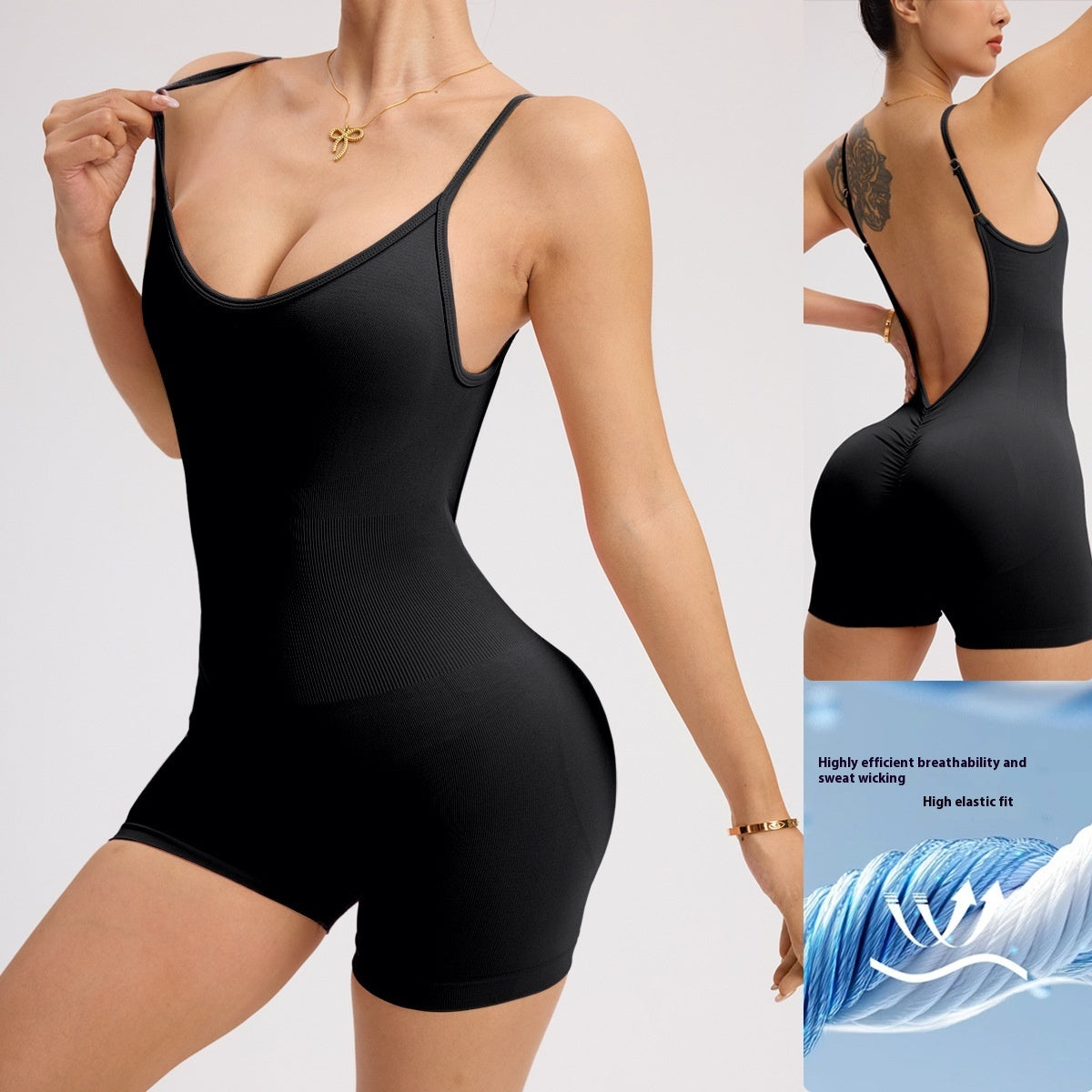 Women's Solid Color Hollow-out Beauty Back Seamless Yoga Jumpsuit