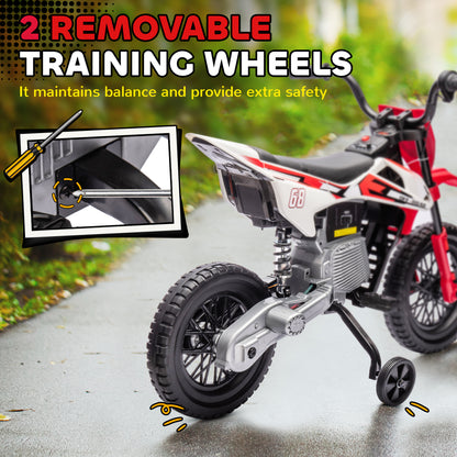 Qaba Kids Dirt Bike With Twist Grip Throttle, 12V Electric Motorcycle, Electric Bike For Toddler With Training Wheels, Rear Suspension & Music For Ages 3-6 Years, Red