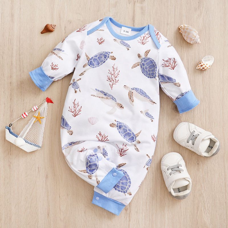 Baby Spring And Autumn One-piece Pajamas Newborn Baby Four Seasons Home Romper New Long Sleeve Inner Pullover