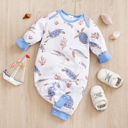Baby Spring And Autumn One-piece Pajamas Newborn Baby Four Seasons Home Romper New Long Sleeve Inner Pullover
