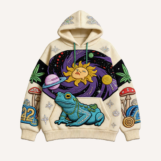 Vintage Print Loose-fitting Hoodie Sweater