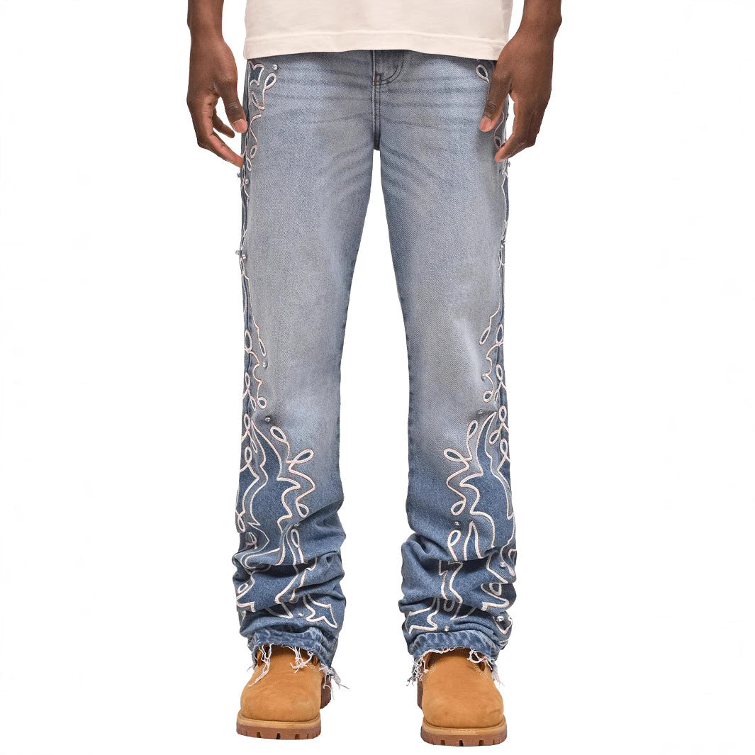 New Mens Denim Wide-leg Jeans With A Gradient Design