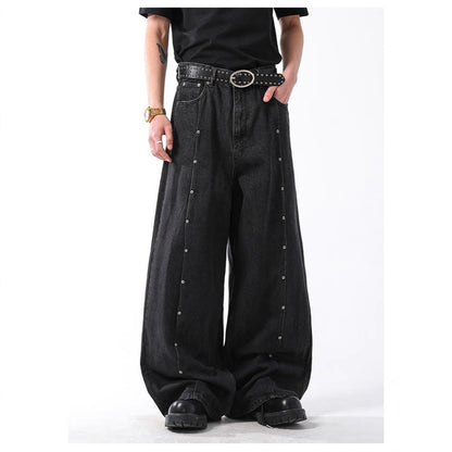 New Mens American-style Vintage Distressed Straight-leg Denim Jeans With Rivets And A Washed Finish