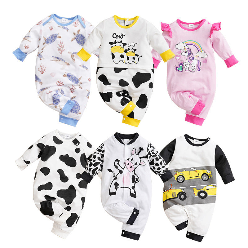 Baby Spring And Autumn One-piece Pajamas Newborn Baby Four Seasons Home Romper New Long Sleeve Inner Pullover