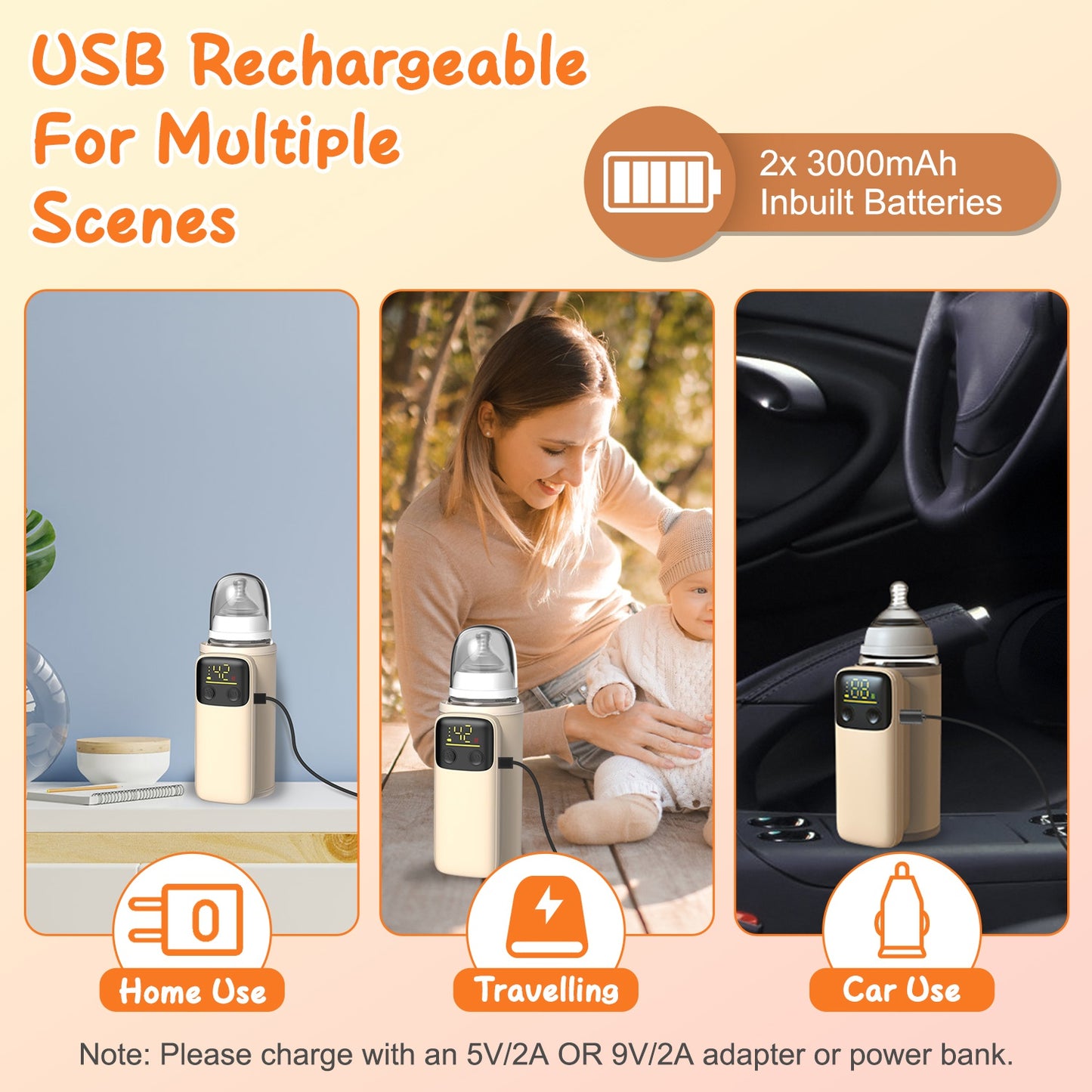 1Pc Portable Bottle Warmer With 6 Heating Levels
