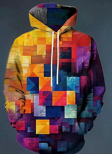 Simulated Street-style Digital-print Hooded Sweatshirt