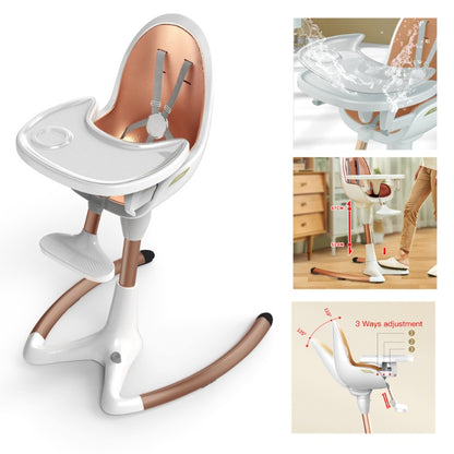 Luxury Baby Dining Chair With Adjustable Seat Height & Removable Tray, High-end Baby High Chair, White Gold