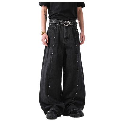 New Mens American-style Vintage Distressed Straight-leg Denim Jeans With Rivets And A Washed Finish