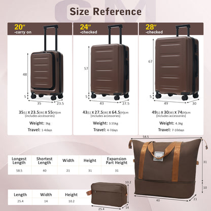 Luggage Sets 5 Piece With Front Opening, Hardside Expandable Carry On Suitcase Set With Double Spinner Wheel, Lightweight Travel Luggage With USB Port,TSA Locks 20-24-28