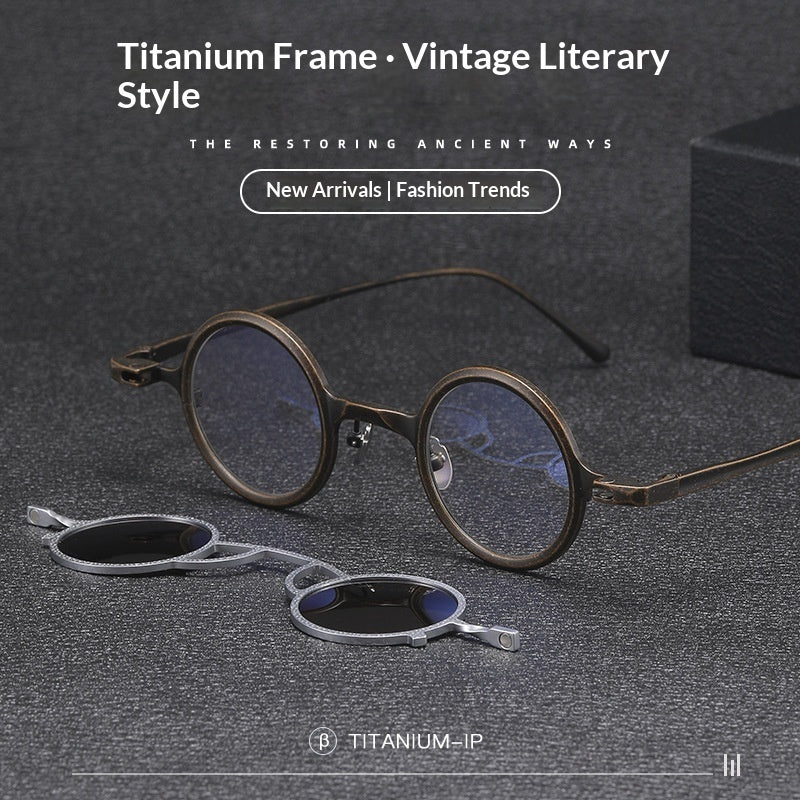 Pure Titanium Small Round-Frame Sunglasses Retro Stylish Shades