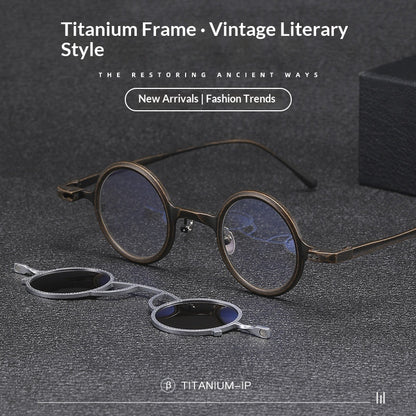 Pure Titanium Small Round-Frame Sunglasses Retro Stylish Shades