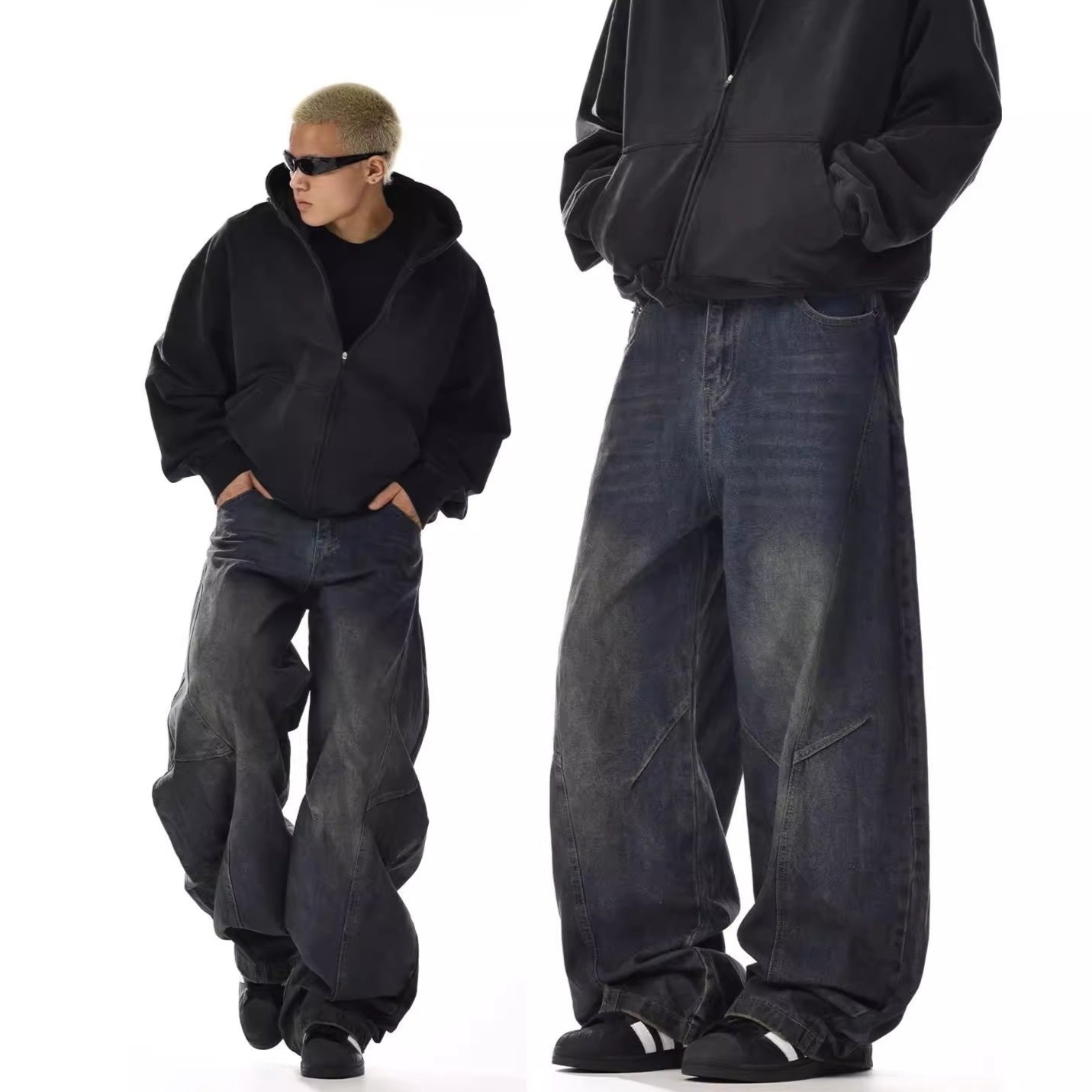 Mens American-Style Vintage Washed Bootcut Jeans