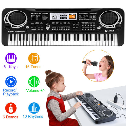 61 Keys Digital Learning Keyboard With Microphone For Beginners Kids Girls Boys Adults